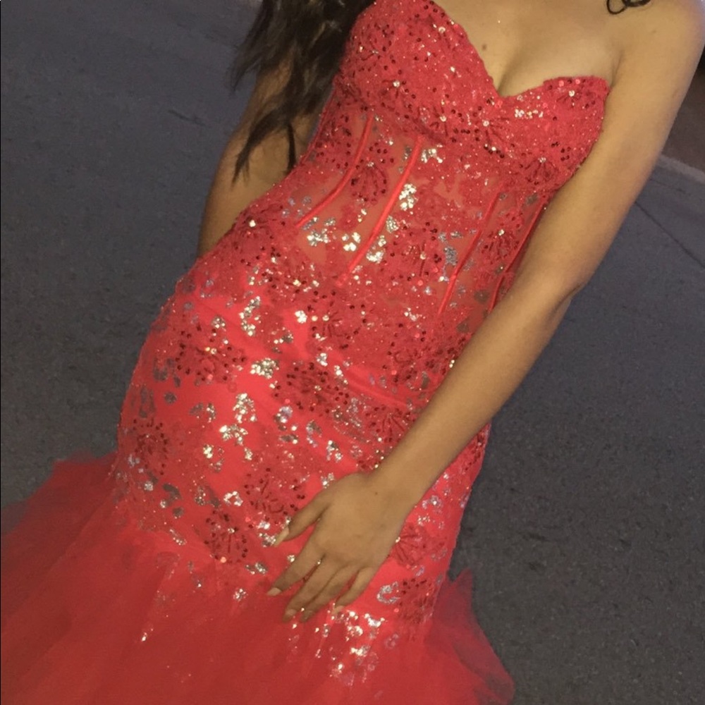 Red & silver prom dress